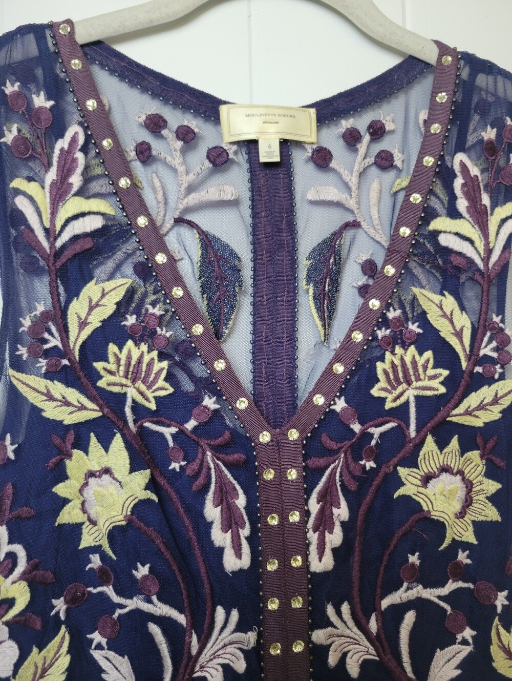 Anthropologie × Moulinette Soeurs Alicante Floral Embroidered Dress Rhinestone 6 - Picture 7 of 15